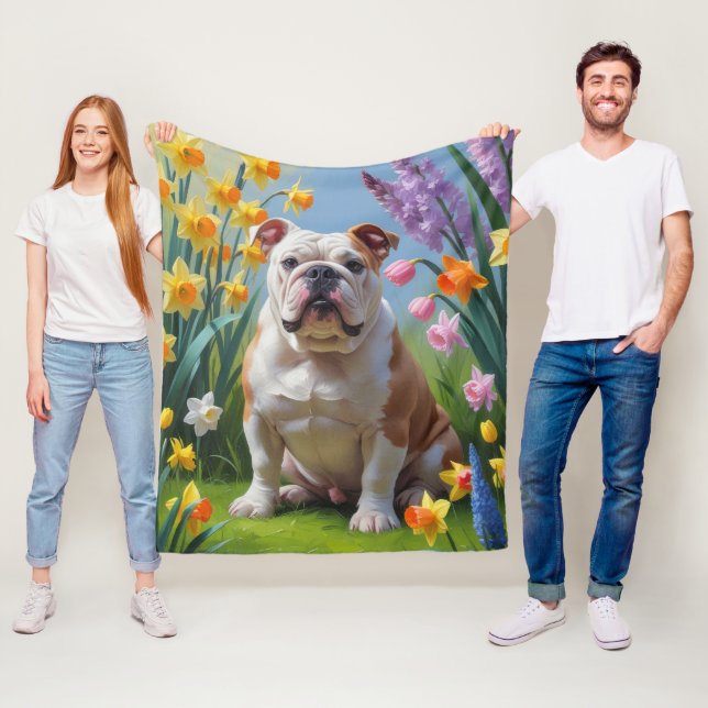 Cobertor De Velo Pintura de Flores da Primavera Bulldog (In Situ)