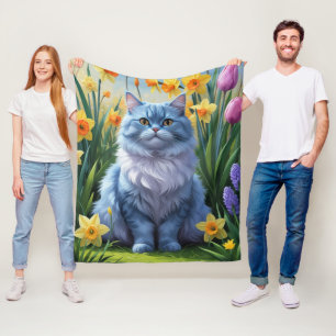 Cobertor De Velo Pintura de Flores da Primavera do Gato Azul Orient