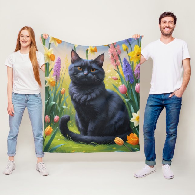 Cobertor De Velo Pintura de Flores da Primavera do Gato Preto (In Situ)
