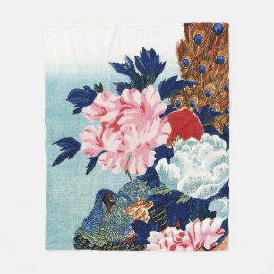 Cobertor De Velo Pintura de flores de pavão e peônias vintage