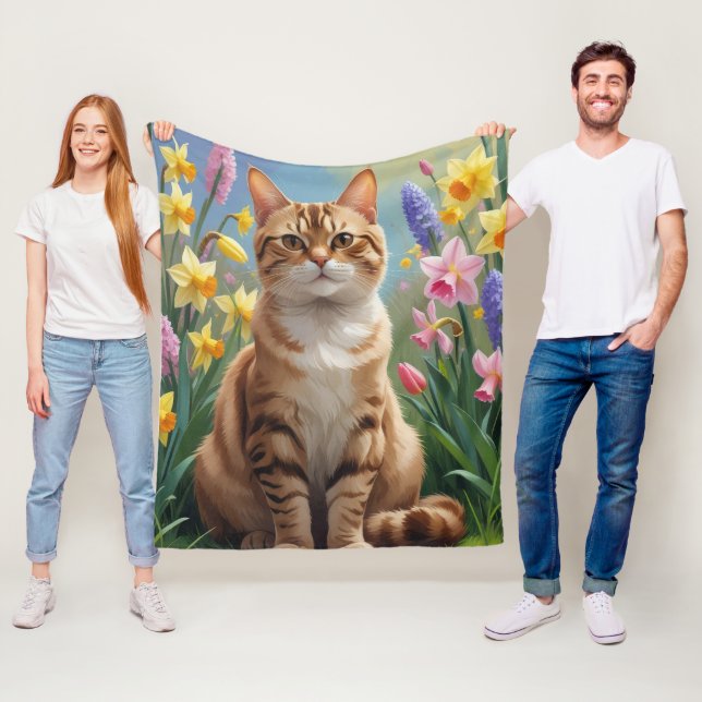 Cobertor De Velo Pintura de Flores de Primavera de Gato Bengal (In Situ)