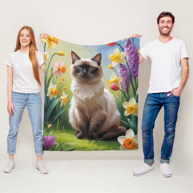Cobertor De Velo Pintura de Flores de Primavera de Gato Siames (In Situ)