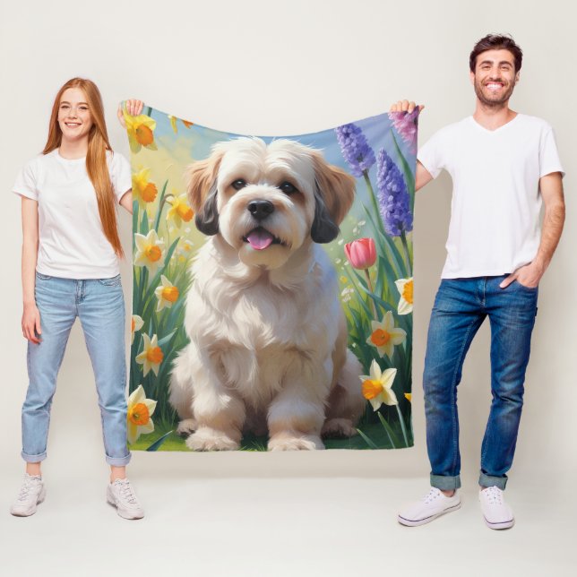 Cobertor De Velo Pintura de Flores de Primavera do Cão Lhasa Apso (In Situ)