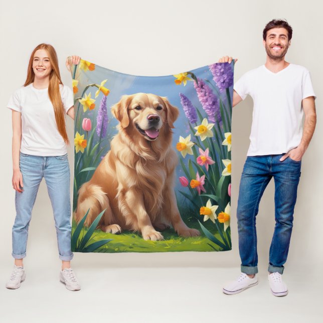 Cobertor De Velo Pintura de Flores de Primavera do Cão Retriever Do (In Situ)