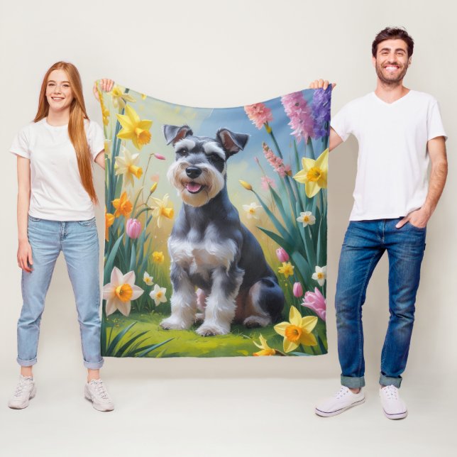 Cobertor De Velo Pintura de Flores de Primavera do Cão Schnauzer (In Situ)