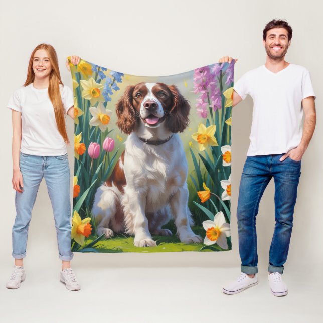 Cobertor De Velo Pintura de flores de primavera do cão Springer Spa (In Situ)