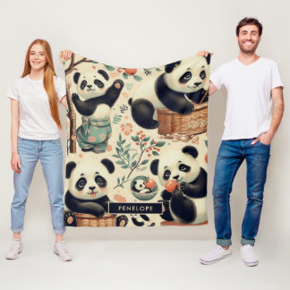 Cobertor De Velo Pintura de Panda Bonita e Sem Costura