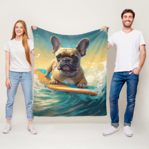 Cobertor De Velo Pintura de Surf na Praia do Bulldog Francês