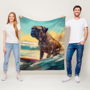 Cobertor De Velo Pintura de Surf na Praia do Bullmastiff