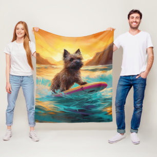 Cobertor De Velo Pintura de Surf na Praia do Cairn Terrier