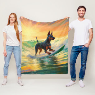 Cobertor De Velo Pintura de Surf na Praia do Doberman