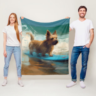 Cobertor De Velo Pintura de Surf na Praia do Terrier Australiano