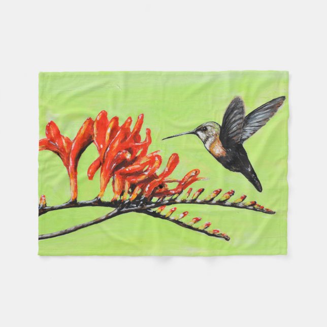 Cobertor De Velo Pintura do Hummingbird e Crocosmia (Frente (Horizontal))