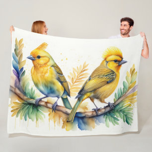 Cobertor De Velo Pintura em aquarela de pássaro amarelo
