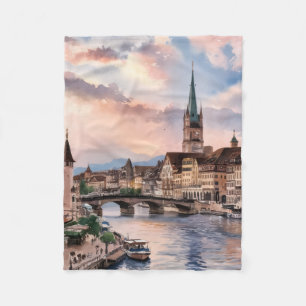 Cobertor De Velo Pintura em aquarela de Zurique Suíça