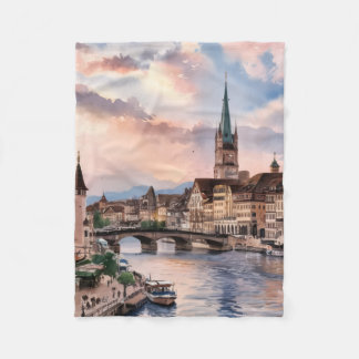 Cobertor De Velo Pintura em aquarela de Zurique Suíça
