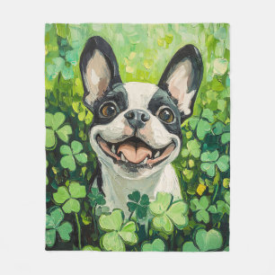 Cobertor De Velo Pintura em campo de trevo de Boston Terrier
