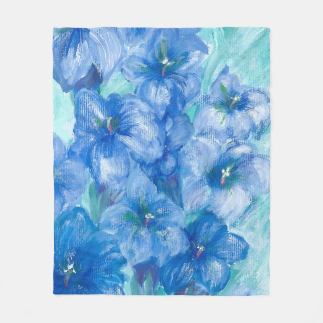 Cobertor De Velo Pintura em flor selvagem azul (Frente)