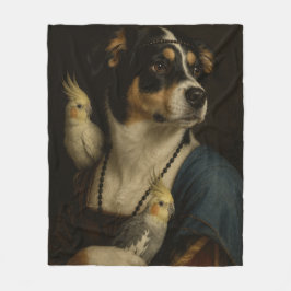 Cobertor De Velo Pintura engraçada de cachorro e cockatiels do Rena