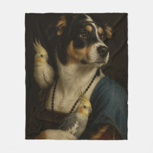 Cobertor De Velo Pintura engraçada de cachorro e cockatiels do Rena
