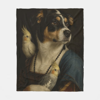Cobertor De Velo Pintura engraçada de cachorro e cockatiels do Rena