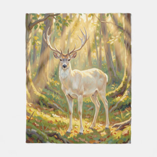 Cobertor De Velo Pintura Majestosa do Veado no Bosque Dourado