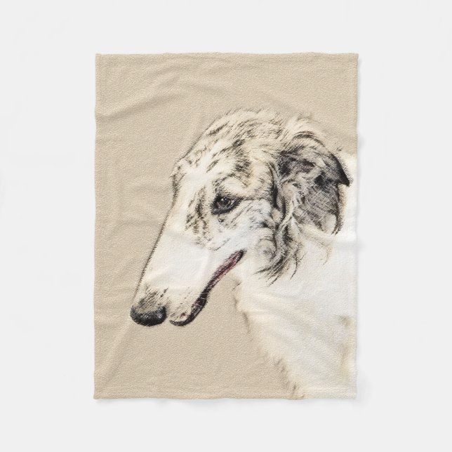 Cobertor De Velo Pintura Original de Cachorro Borzoi (Silver Brindl (Frente)