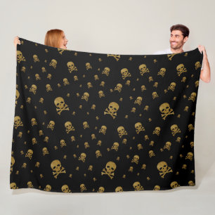 Cobertor De Velo Piratas Brilho Dourado Littles Caveiras em Preto