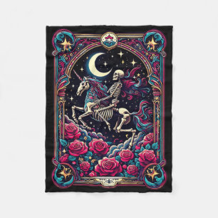 Cobertor De Velo Placa Tarot Skeleton Floral Unicorn Colorida