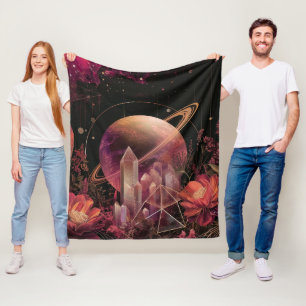 Cobertor De Velo Planeta Anelado com Cristal Cósmico Arte Fantasia