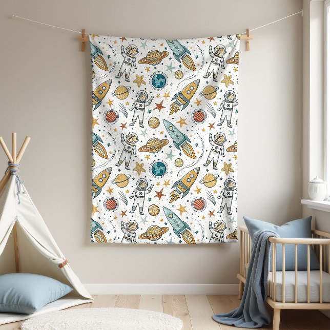 Cobertor De Velo Planetas e estrelas para navios de foguetes recém- (Rocket Ship Blanket Planets & Stars for Newborn)