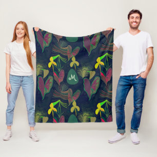 Cobertor De Velo Plantas Botânicas Tropicais Flores Monograma Perso