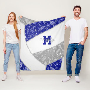 Cobertor De Velo plenas flores cinza azul voleibol