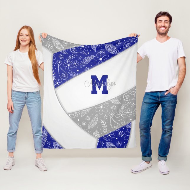 Cobertor De Velo plenas flores cinza azul voleibol (In Situ)