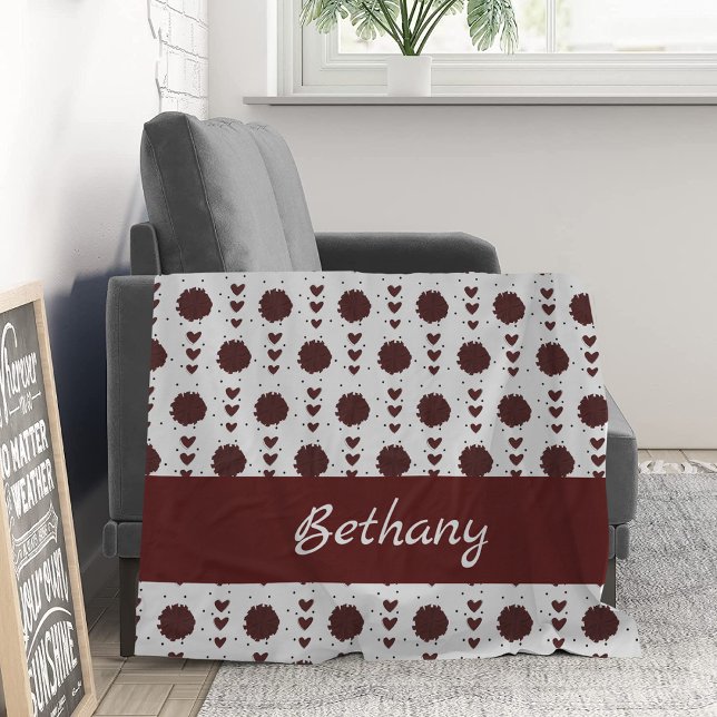 Cobertor De Velo Pó e Coração do Cheerleader Maroon (Criador carregado)