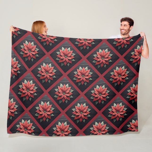 Cobertor De Velo Poinsettia Fleece Flanco Negro (In Situ)
