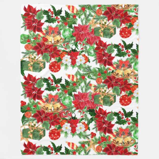 Cobertor De Velo Poinsettia Floral Christmas Collage (Frente)