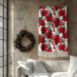 Cobertor De Velo Poinsettia Throw Blanket Classic Yuletide Style