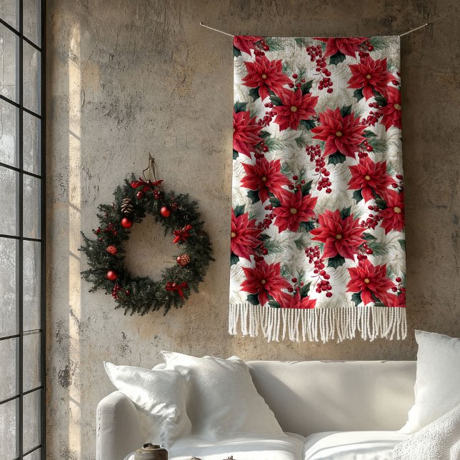 Cobertor De Velo Poinsettia Throw Blanket Classic Yuletide Style (Poinsettia Throw Blanket Classic Yuletide Style)