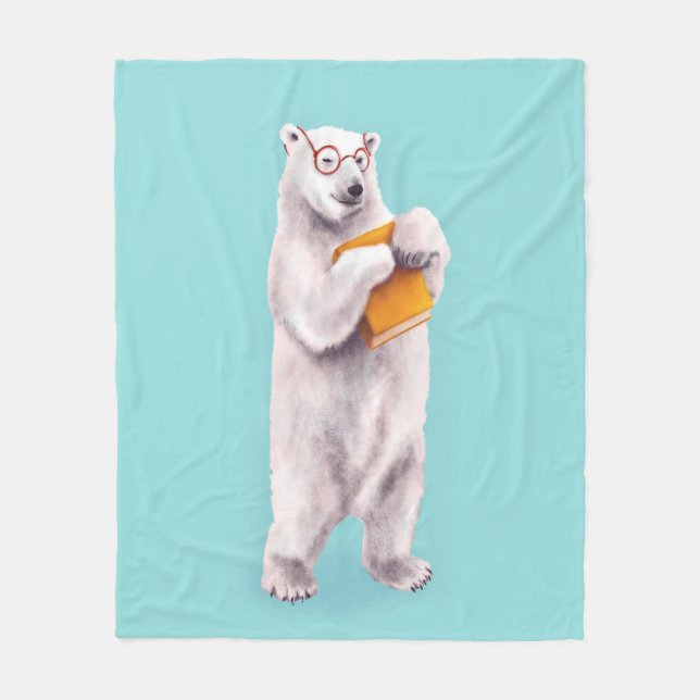 Cobertor De Velo Polar Bear Book Lover Nerdy (Frente)