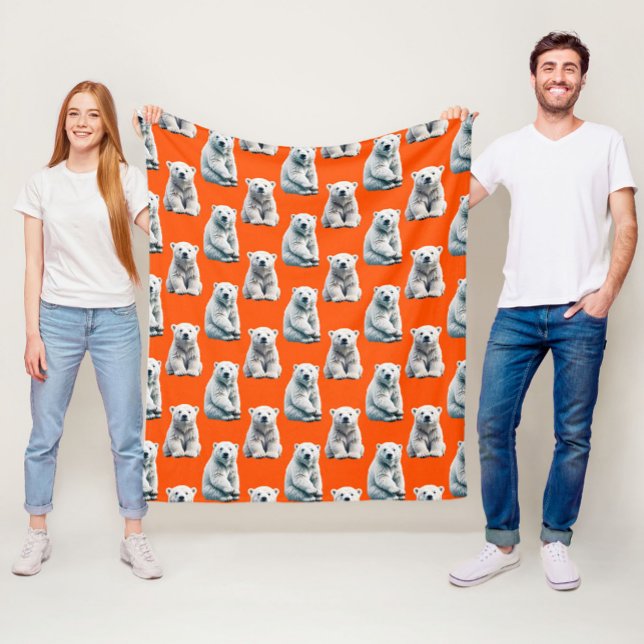 Cobertor De Velo Polar Bear Pattern Design On Orange  (Criador carregado)