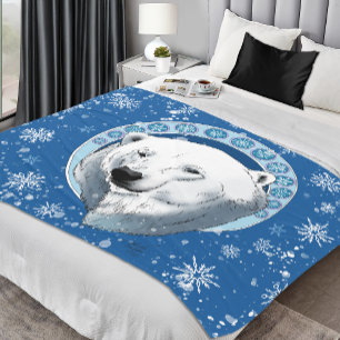 Cobertor De Velo Polar Bear Snowflakes Art Nouveau