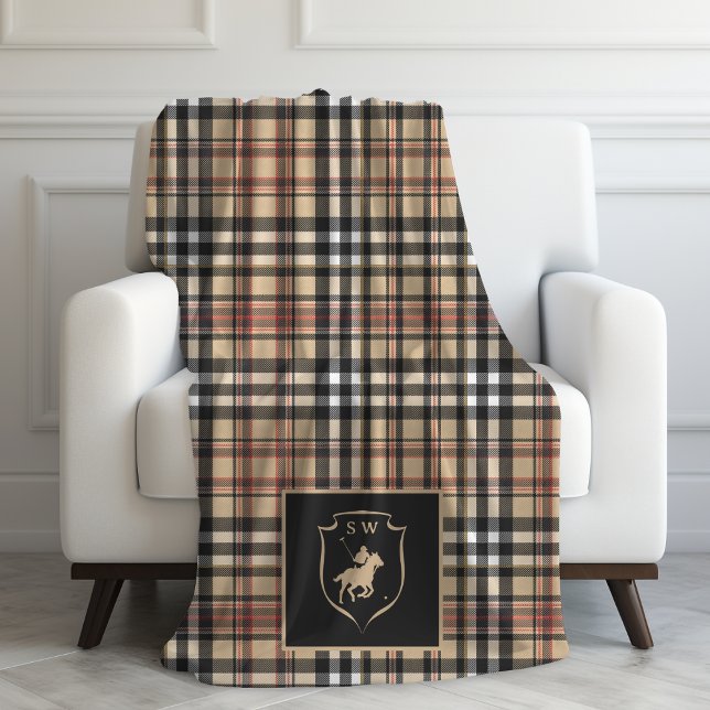 Cobertor De Velo Polo Xadrez Tartan Clássico Monogramado Marrom Moc (Criador carregado)