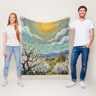 Cobertor De Velo Pomar de Amendoeiras ao Sol no Estilo de Van Gogh 
