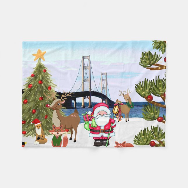 Cobertor De Velo Ponte Mackinac Fleece de Natal (Frente (Horizontal))