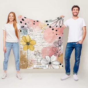 Cobertor De Velo Pontos Polka Preto Branco - Esboços Florais Rosa