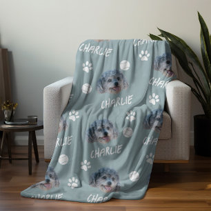Cobertor De Velo Poodle Dog, Foto e Nome Personalizados da Cinza, P