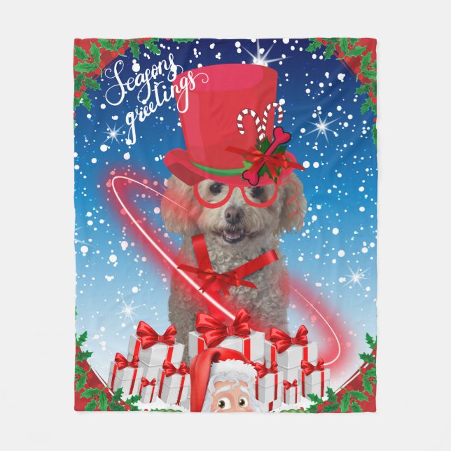 Cobertor De Velo Poodle Fleece Blanket de Saudações da Estação (Frente)