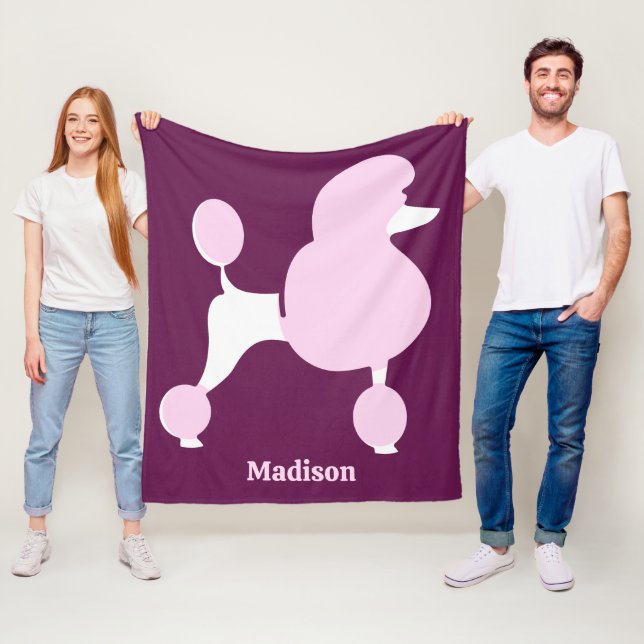 Cobertor De Velo Poodle Rosa de Texto Personalizado (In Situ)