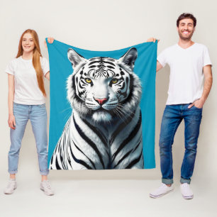 Cobertor De Velo Pop de Arte Branca de Tigre - Gato Selvagem Feroz
